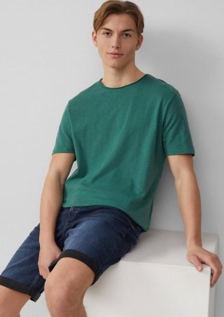 s.Oliver Baumwollshirt mit Rollkante und Flammgarnstruktur - grün