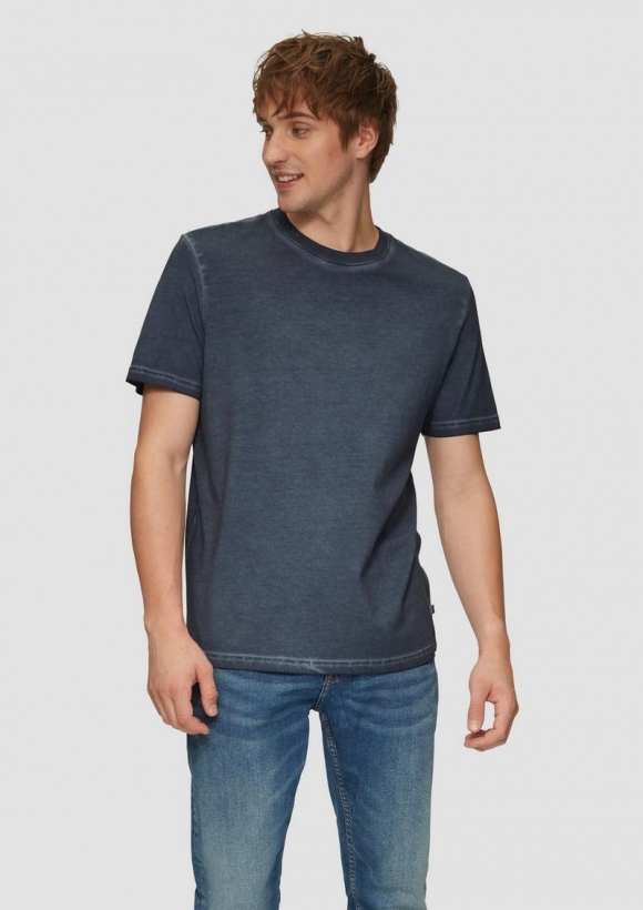 s.Oliver Gewaschenes T-Shirt mit Rundhalsausschnitt - tiefblau