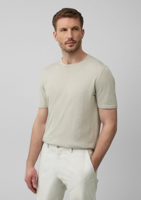 s.Oliver Gestricktes T-Shirt aus Baumwoll-Seidenmix - helles beige
