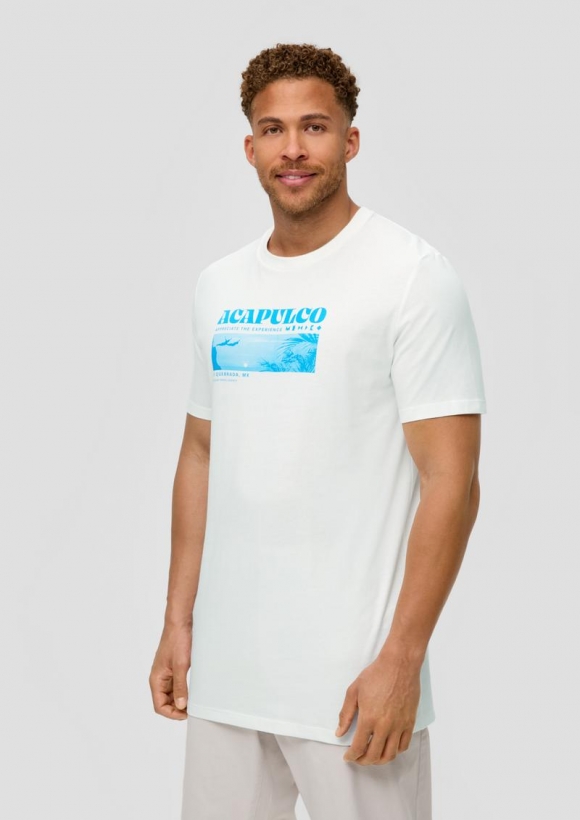 s.Oliver Crew-Neck-Shirt mit Frontprint aus Baumwoll-Jersey - weiß