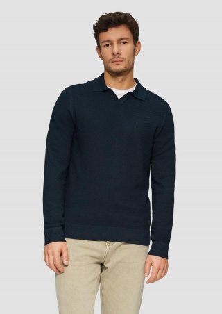 s.Oliver Strukturierter Strickpullover mit Polokragen - navy
