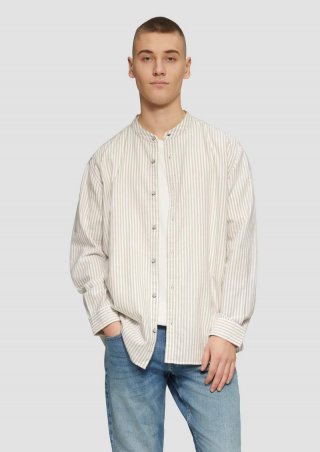 s.Oliver Regular Fit: Stehkragenhemd aus gestreiftem Oxford - beige