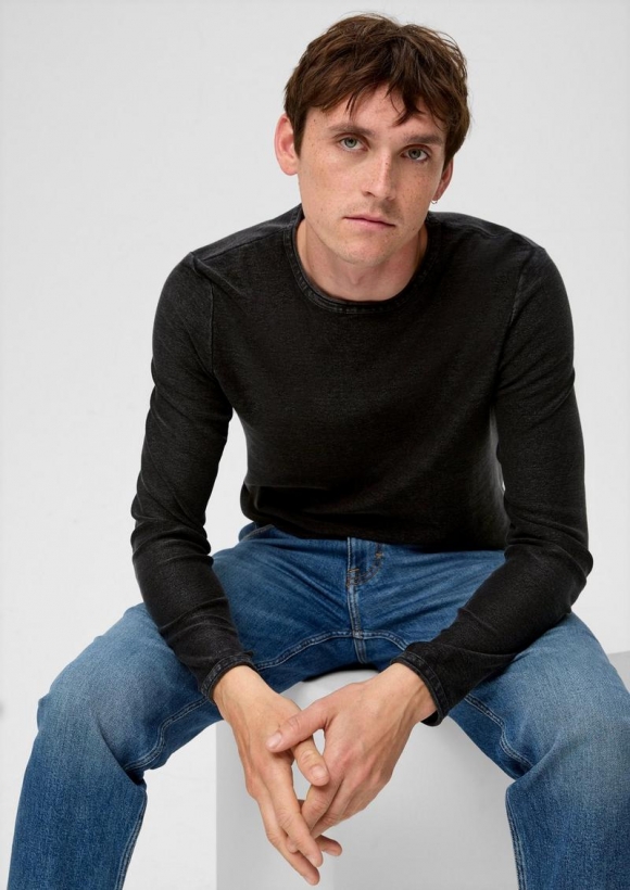 s.Oliver Pullover mit Garment Dye - schwarz