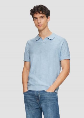 s.Oliver Gestricktes Poloshirt mit Flammgarnstruktur - himmelblau