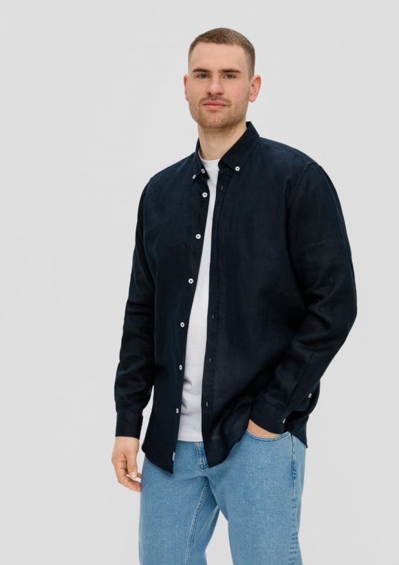 s.Oliver Leinenhemd mit Button-Down-Kragen - navy