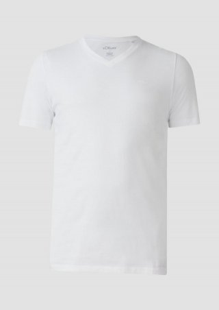 s.Oliver Jersey-T-Shirt mit V-Ausschnitt und Logo - weiß