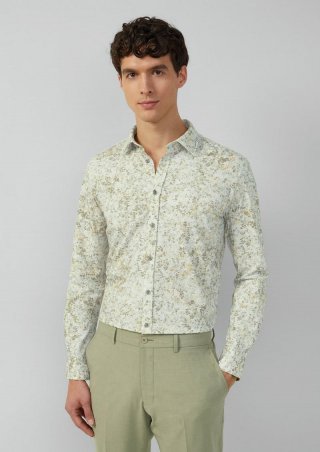 s.Oliver Tailored Fit: Gemustertes Hemd aus Baumwollstretch - olivgrün