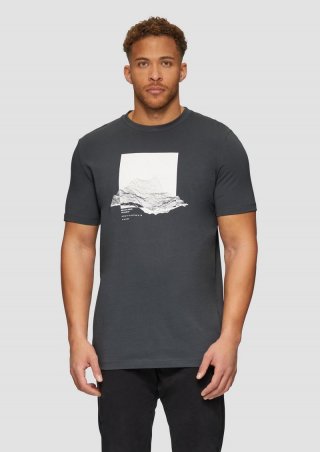 s.Oliver Crew-Neck-Shirt mit Frontprint - schiefergrau