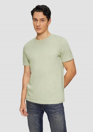 s.Oliver Baumwoll-T-Shirt mit Crew Neck und Logo - beige