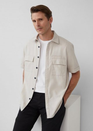s.Oliver Regular Fit: Kurzarmhemd aus Leinenmix - helles beige