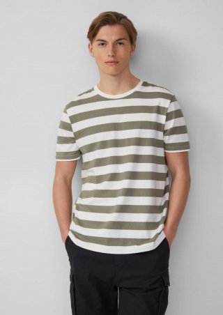 s.Oliver T-Shirt mit Rundhalsausschnitt und Blockstreifen - helles olivgrün