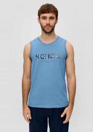 s.Oliver Ärmelloses Baumwoll-Shirt mit Frontprint - hellblau