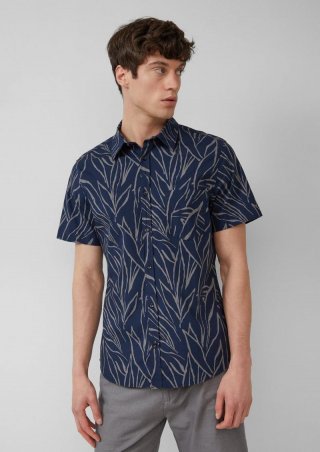 s.Oliver Slim Fit: Gemustertes Kurzarmhemd mit Kentkragen - tiefblau