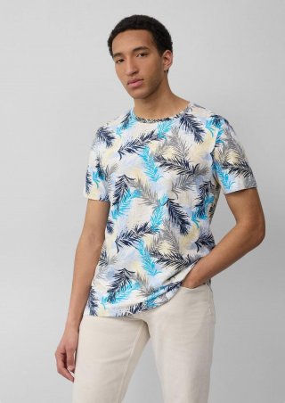 s.Oliver T-Shirt aus Leinenmix mit All-over-Print - himmelblau