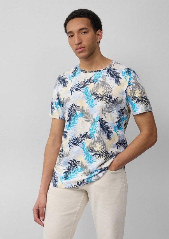 s.Oliver T-Shirt aus Leinenmix mit All-over-Print - himmelblau