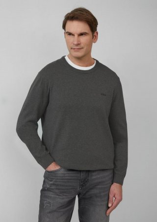 s.Oliver Strickpullover mit Logo-Stickerei - dunkelgrau