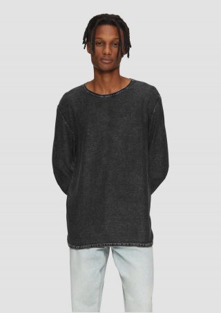 s.Oliver Gewaschener Strickpullover mit Rollsaum - schwarz