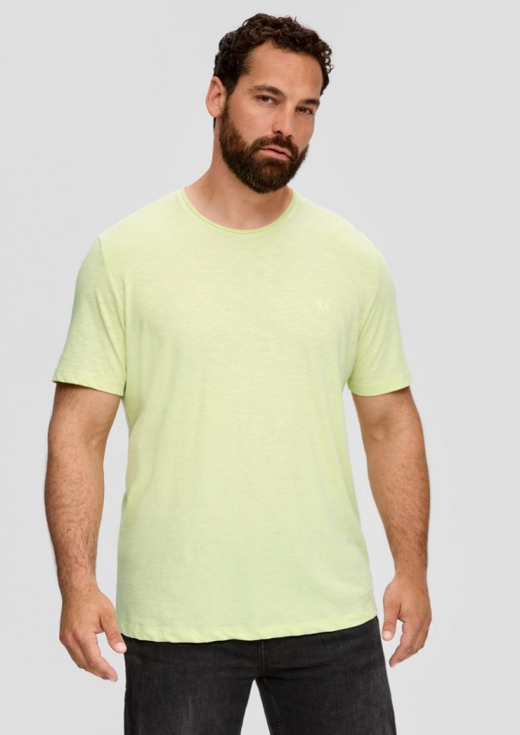 s.Oliver T-Shirt mit Flammgarn-Struktur und Logo-Print - limettengrün