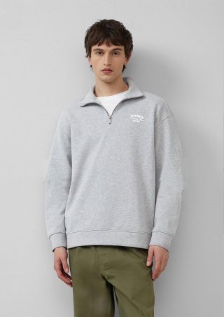 s.Oliver Stehkragen Sweatshirt mit Reißverschluss und Frontprint - grau meliert
