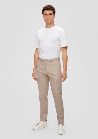 s.Oliver s.O PURE: Anzughose aus Leinenmix mit Hahnentritt-Muster - beige