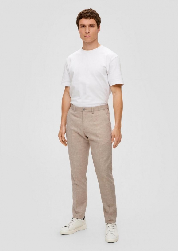 s.Oliver s.O PURE: Anzughose aus Leinenmix mit Hahnentritt-Muster - beige