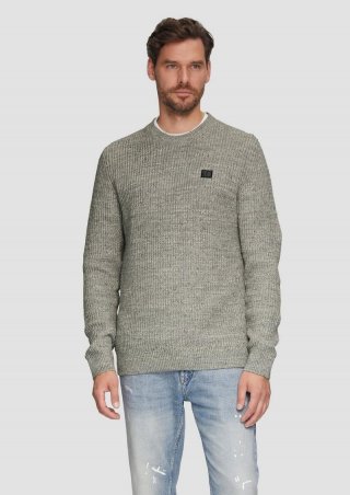 s.Oliver Melierter Pullover mit Patentmuster und Crew Neck - grau meliert