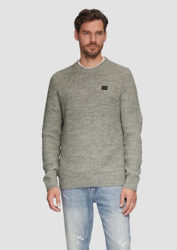 s.Oliver Melierter Pullover mit Patentmuster und Crew Neck - grau meliert
