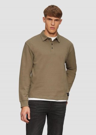 s.Oliver Strukturiertes Langarm-Poloshirt im Relaxed Fit - hellbraun