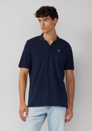 s.Oliver Poloshirt mit Struktur-Streifen und offenem Kragen - navy