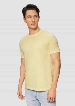 s.Oliver Baumwoll-T-Shirt mit Crew Neck und Logo - hellgelb