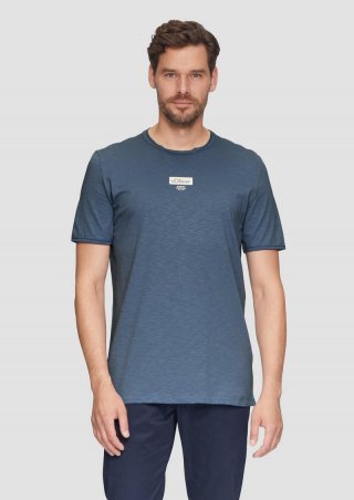 s.Oliver Logo-Shirt mit Rollkante und Flammgarnstruktur - hellblau
