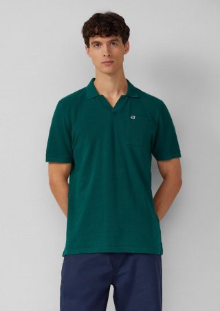 s.Oliver Poloshirt mit Struktur-Streifen und offenem Kragen - tannengrün