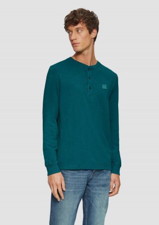 s.Oliver Langarmshirt mit Henley-Ausschnitt und Garment Dye - petrol