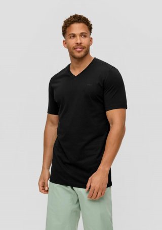s.Oliver T-Shirt mit V-Ausschnitt und Logo-Detail - schwarz