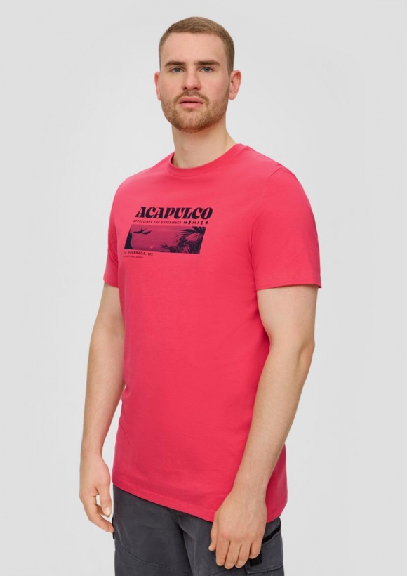 s.Oliver Crew-Neck-Shirt mit Frontprint aus Baumwoll-Jersey - himbeere