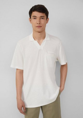 s.Oliver Poloshirt aus Leinenmix mit Brusttasche - weiß