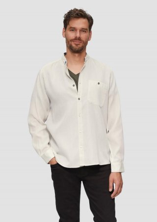 s.Oliver Regular Fit: Hemd mit Stehkragen und Strukurmuster - helles beige