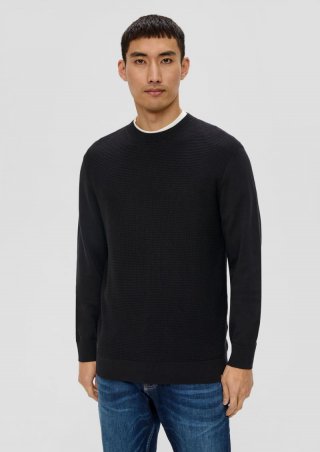 s.Oliver Strickpullover mit Waffelpiqué-Muster - schwarz