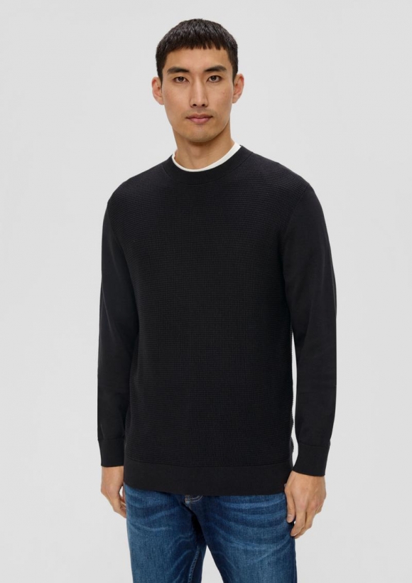 s.Oliver Strickpullover mit Waffelpiqué-Muster - schwarz