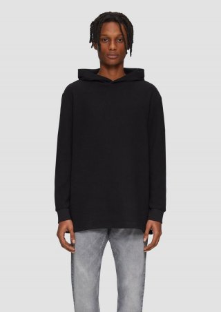 s.Oliver Longsleeve mit Kapuze und Rippstruktur - schwarz