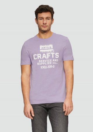 s.Oliver Baumwoll-T-Shirt mit Frontprint und Flammgarnstruktur - lavendel