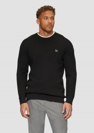 s.Oliver Strickpullover mit Nahtdetails und Logo - schwarz