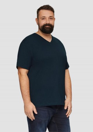 s.Oliver Jerseyshirt mit Logo und V-Ausschnitt - navy