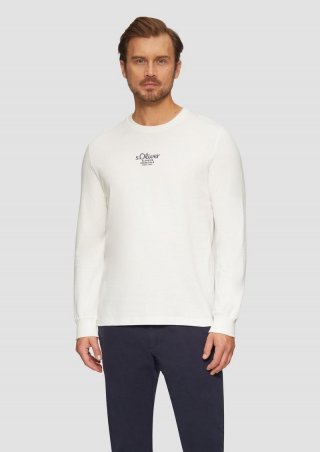 s.Oliver Langarmshirt mit Logo-Stickerei - weiß