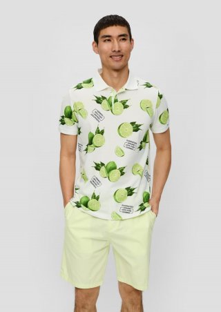 s.Oliver Poloshirt mit All-over-Print und Kontrast-Details - weiß