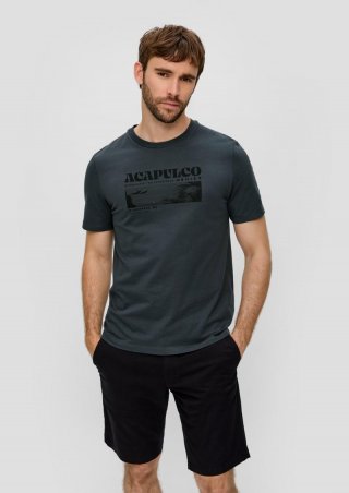 s.Oliver Baumwoll-T-Shirt mit frontseitigem Artwork-Print - schiefergrau