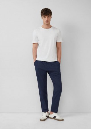 s.Oliver Detroit: Relaxed-Fit-Chino aus Leinenmix mit Elastikbund - tiefblau