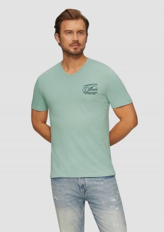 s.Oliver T-Shirt mit Logostickerei - salbeigrün