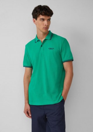 s.Oliver Piqué-Poloshirt mit Kontrastdetails und Logo - grün
