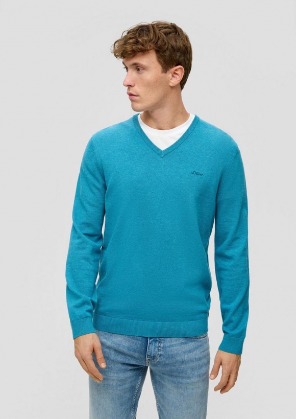 s.Oliver Strickpullover mit Logo-Stickerei - türkis s.Oliver Strickpullover mit Logo-Stickerei - türkis